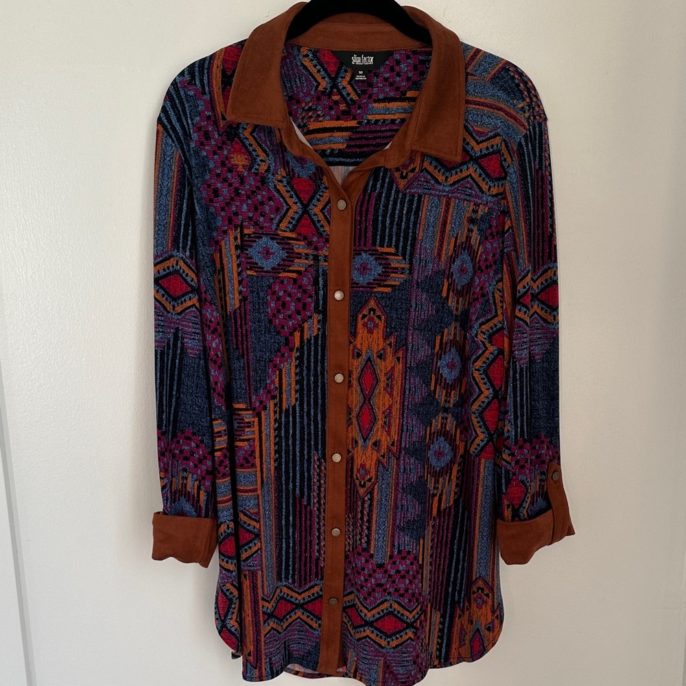 Slim Factor Aztec Button-Down Top - image 2